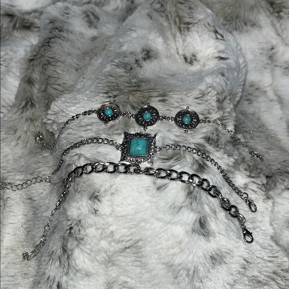 Fashion Jewelry Turquoise Silver Bracelet Set